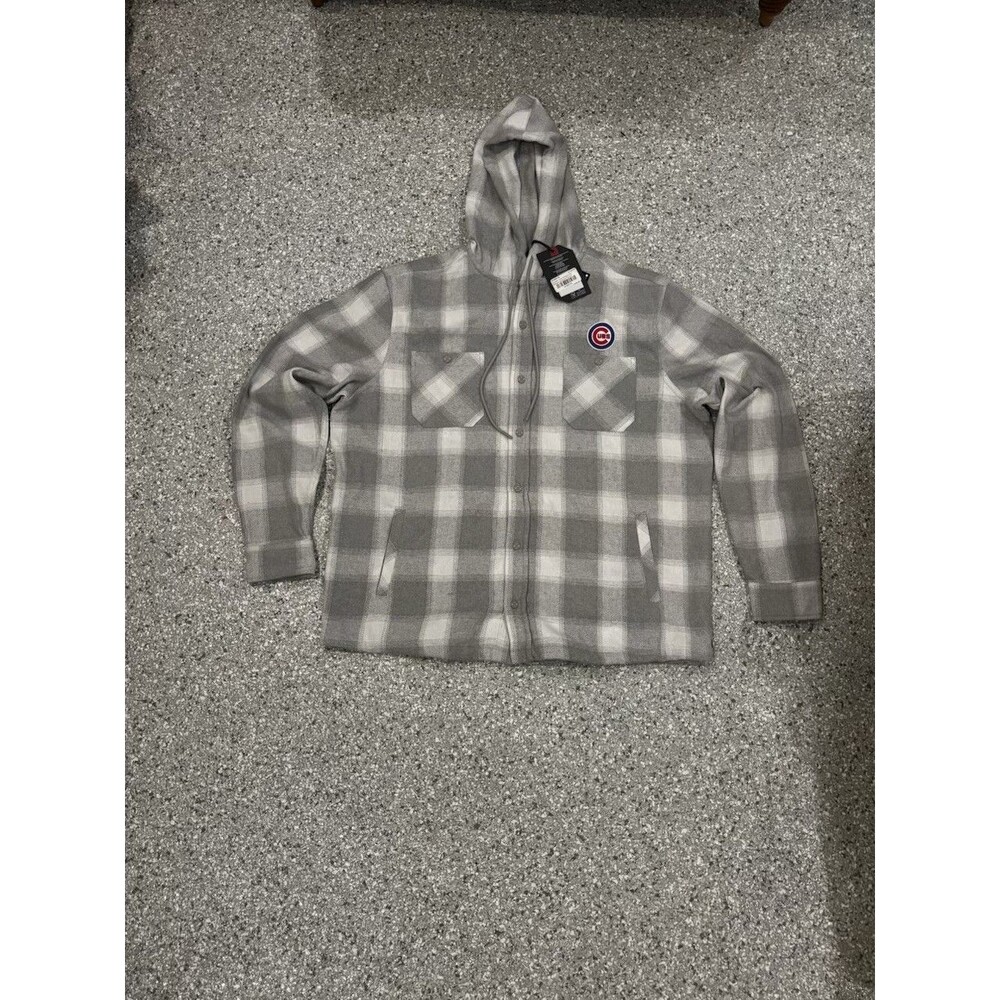 Antigua Mens Chicago Cubs Grey Long Sleeve Flannel Hoodie size XL NWT